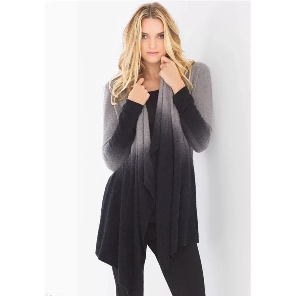 Barefoot Dreams Sweater S/M Gray Calypso Wrap Chic Lite Waterfall Cardigan Ombre